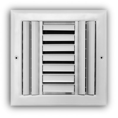 TRUaire 303M08X08, 8x8 3-Way Air Register, White Steel Sidewall & Ceiling Air Vent, 303M Series