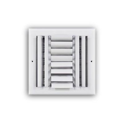 TRUaire 304O08X08, 8x8 4-Way Air Register, White Steel Sidewall & Ceiling Air Vent with Opposed Blade Damper, 304 Series