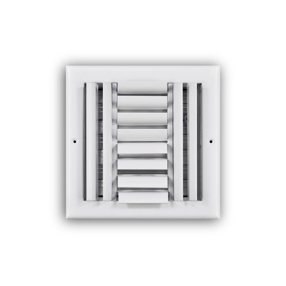 TRUaire 304O08X08, 8x8 4-Way Air Register, White Steel Sidewall & Ceiling Air Vent with Opposed Blade Damper, 304 Series