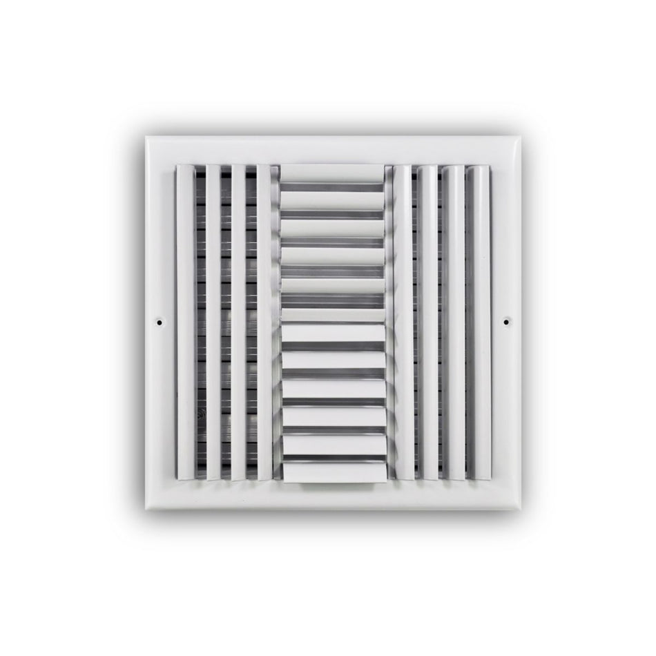 TRUaire 304O12X12, 12x12 4-Way Air Register, White Steel Sidewall & Ceiling Air Vent with Opposed Blade Damper, 304 Series