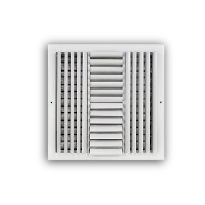 TRUaire 304O14X14, 14x14 4-Way Air Register, White Steel Sidewall & Ceiling Air Vent with Opposed Blade Damper, 304 Series