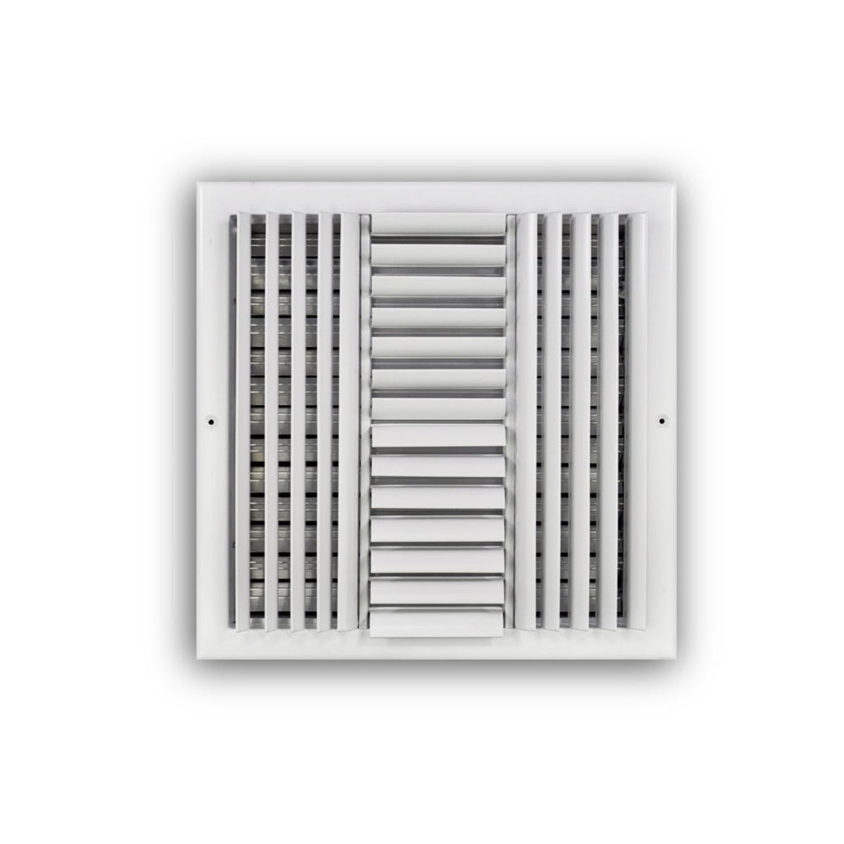 TRUaire 304O14X14, 14x14 4-Way Air Register, White Steel Sidewall & Ceiling Air Vent with Opposed Blade Damper, 304 Series