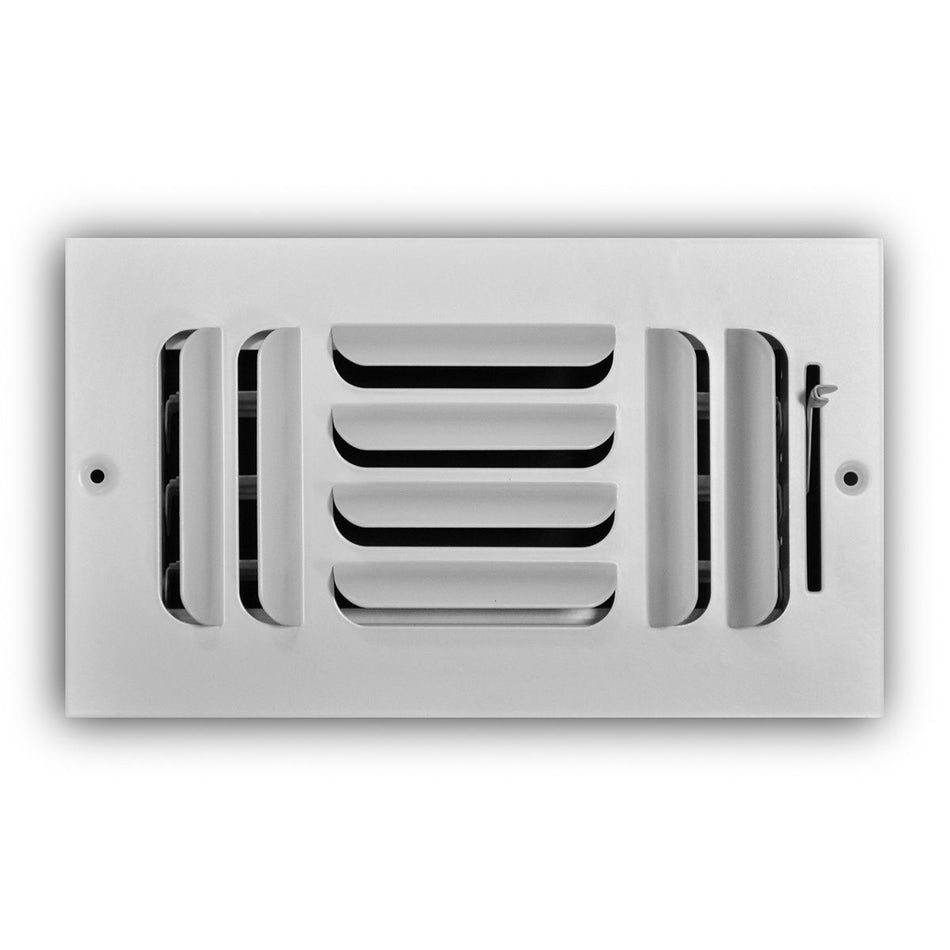 TRUaire 403M08X04, 8x4 3-Way Air Register, White Steel Sidewall & Ceiling Air Vent, 403M Series