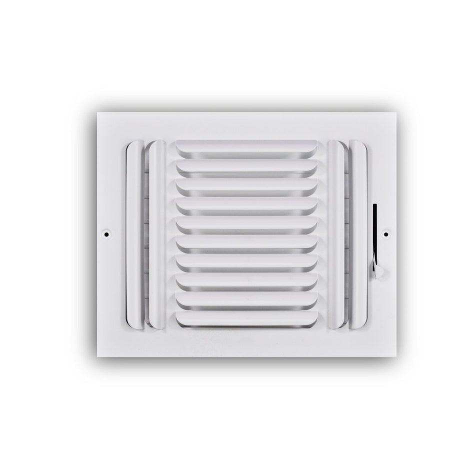 TRUaire 403M10X08, 10x8 3-Way Air Register, White Steel Sidewall & Ceiling Air Vent, 403M Series