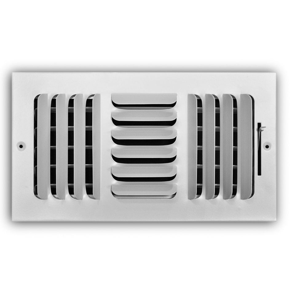 TRUaire 403M12X06, 12x6 3-Way Air Register, White Steel Sidewall & Ceiling Air Vent, 403M Series
