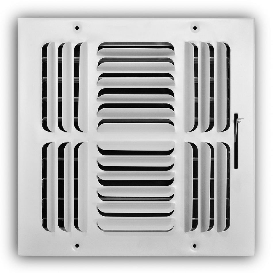 TRUaire 404M10X10, 10x10 4-Way Air Register, White Steel Sidewall & Ceiling Air Vent, 404M Series