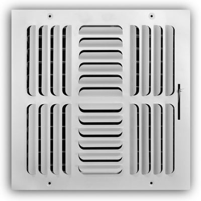 TRUaire 404M12X12, 12x12 4-Way Air Register, White Steel Sidewall & Ceiling Air Vent, 404M Series
