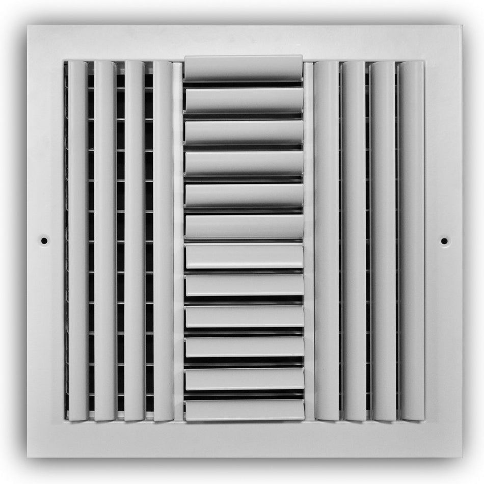 TRUaire A304M12X12, 12x12 4-Way Curved Blade Air Register, White Aluminum Sidewall & Ceiling Air Vent, A304M Series