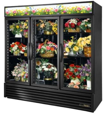 true - GDM-72FC-HC~TSL01 - 78 1/8" 3 Glass Door Floral Case, Left/Right/Right, Black, 115/1/60