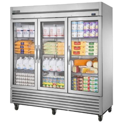 true - T-72G-HC-FGD01 - 78-1/10" Three Section Reach-In Refrigerator, (3) Left/Right Hinge Glass Doors, Satinless Steel
