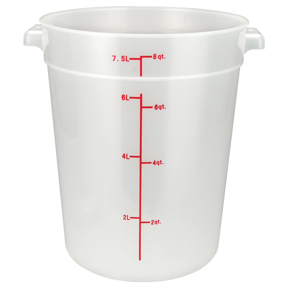Winco PTRC-8 8 Quart Round Storage Container with Built In Handles Polypropylene