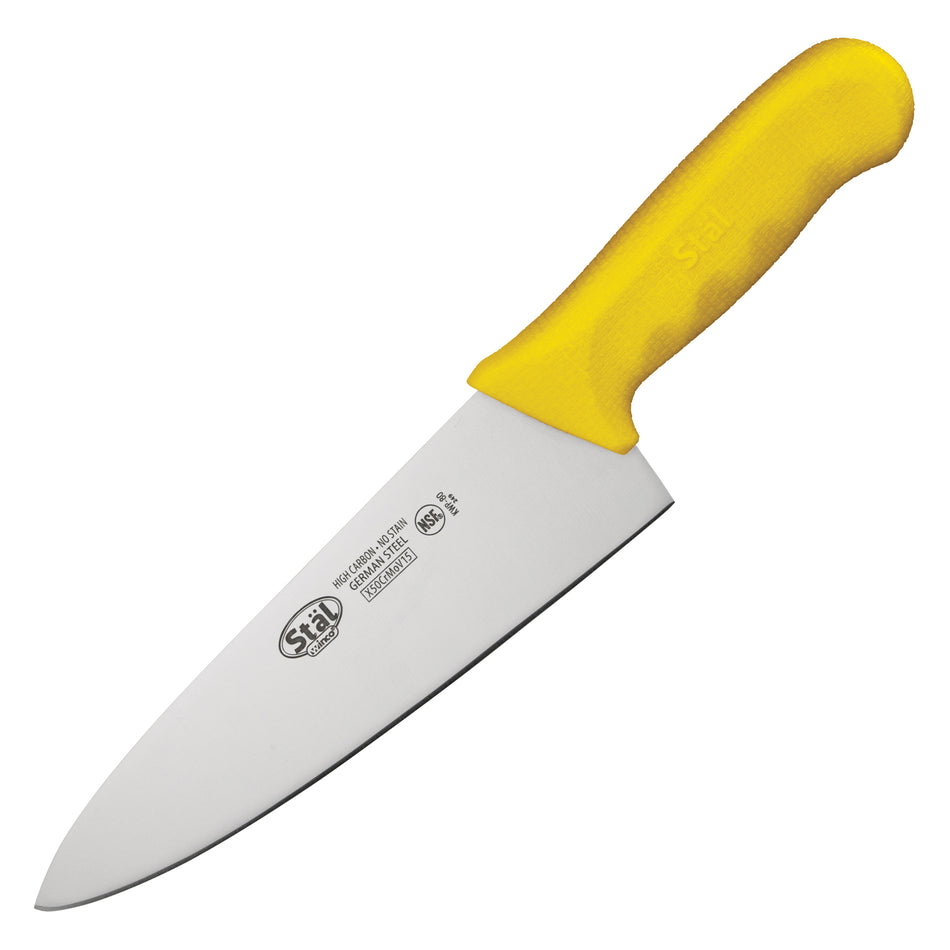 Winco KWP-80Y 8 Inch Blade Yellow Polypropylene Chef Knife Stamped