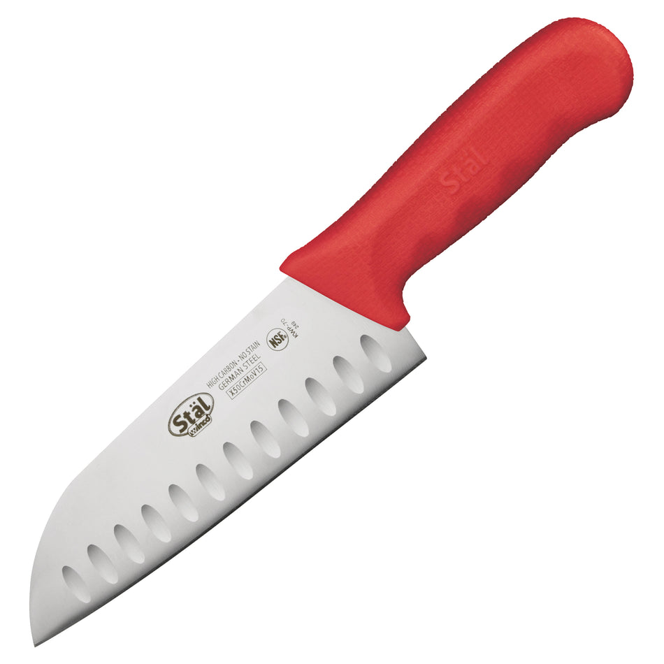 Winco KWP-70R 7 Inch Blade 11-3/4 Inch Overall Length Santoku Knife Polypropylene Red High Carbon Steel