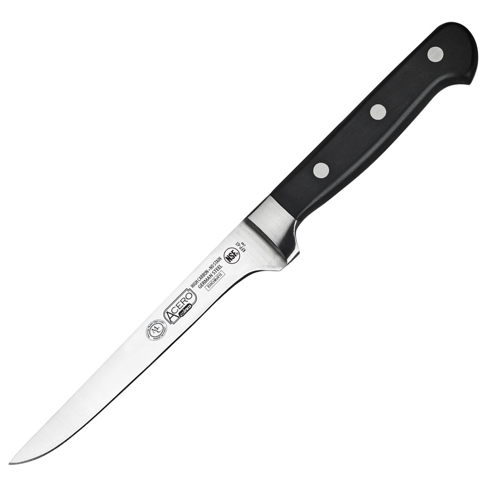 Winco KFP-61 11-1/2 Inch O.A.L. 6 Inch Blade Boning Knife Black POM Handle Forged High Carbon Stainless Steel