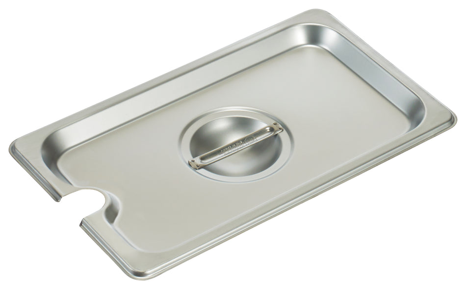 Winco SPCQ 1/4 Size Slotted Steam Table Pan Cover with Handle Stainless Steel