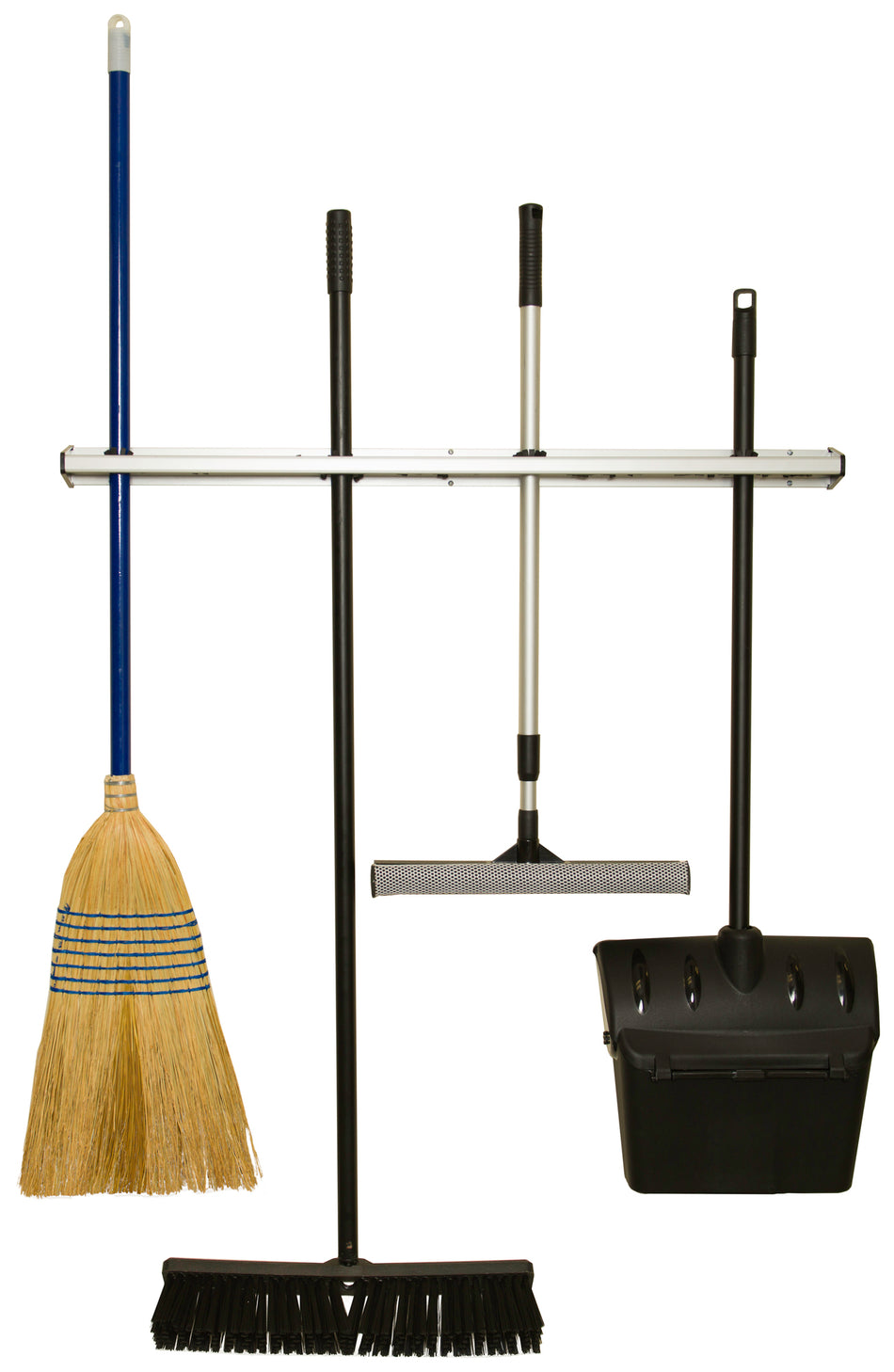 Winco MHH-36 36 Inch Mop and Broom Rack with Rubber Bristles Aluminum