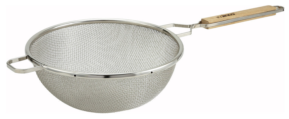 Winco MST-10D 10-1/2 Inch Diameter Medium Strainer with Wood Handle Tin Plated