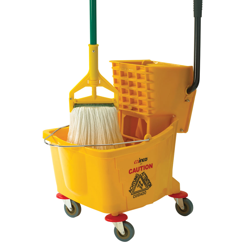 Winco MOPM-L 17 Oz. Large Wet Mop Head Microfiber Loop End White with Green Bands