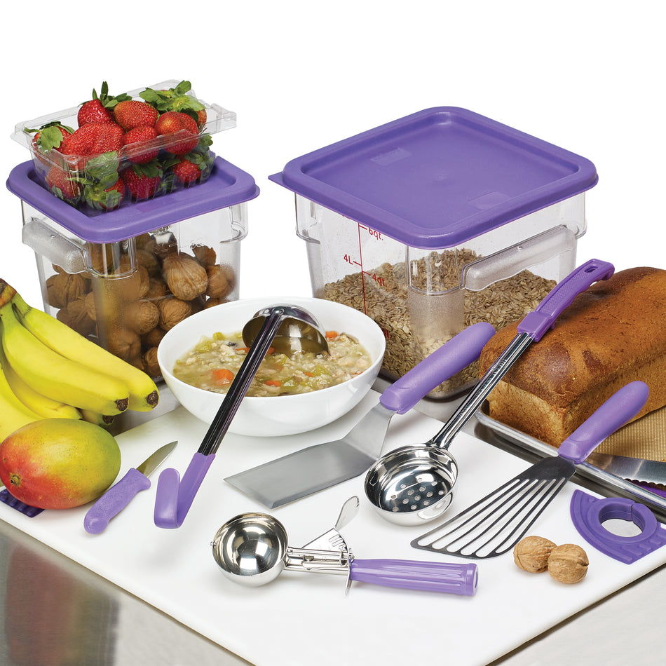 Winco PECC-68P 9-1/8 Inch Food Storage Container Cover Purple Polyethylene Allergen Free