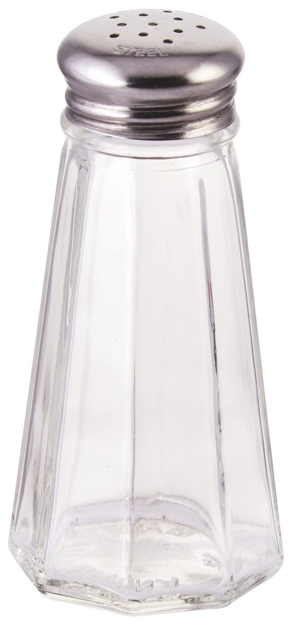 Winco G-117 3 Oz Glass Shaker Paneled with Stainless Steel Top