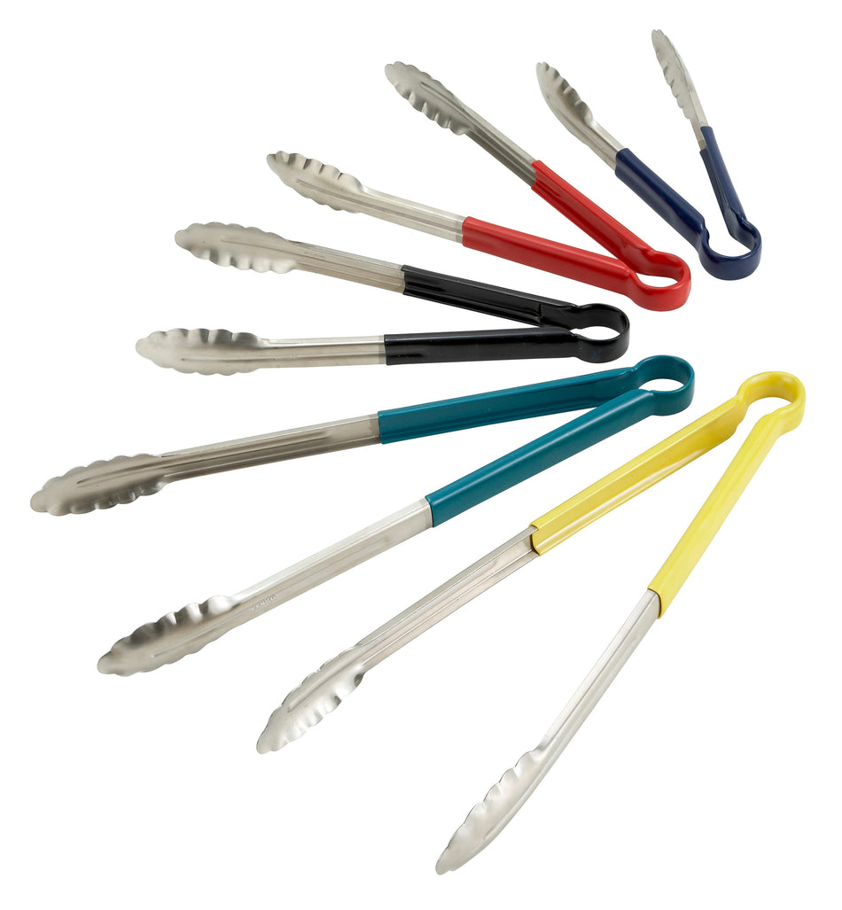 Winco UT-12HP-Y 12 Inch Utility Tongs for Cold Food Service Yellow Plastic Handle