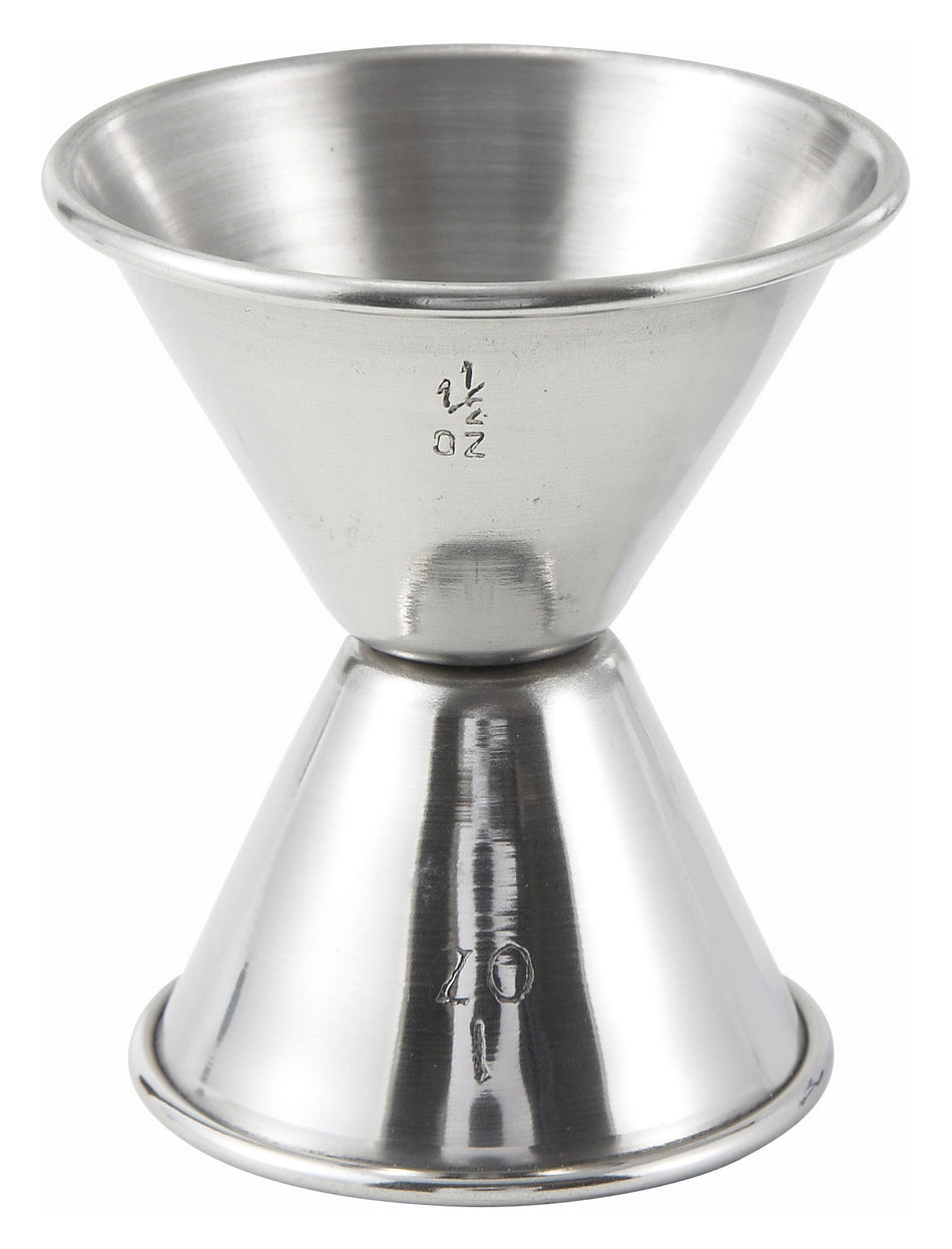 Winco J-4 1 Oz Stainless Steel Jigger with dual measurement design