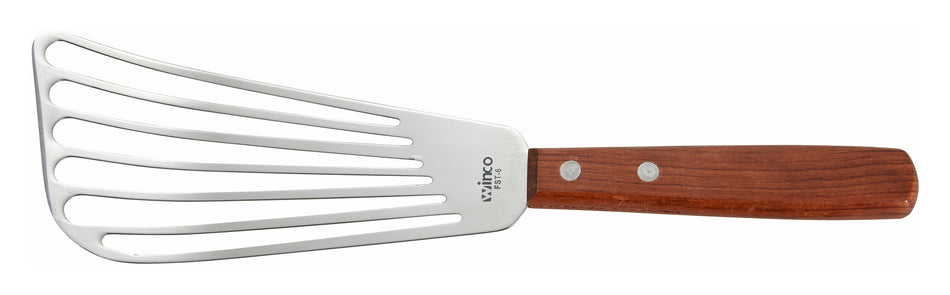 Winco FST-6 6-3/4 Inch Slotted Fish Spatula Wood Handle Stainless Steel Satin Finish