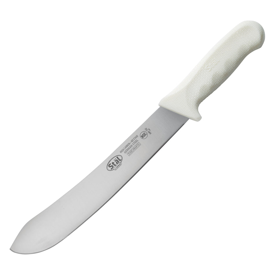 Winco KWP-102 10 Inch Blade Butcher Knife High Carbon Steel White Handle