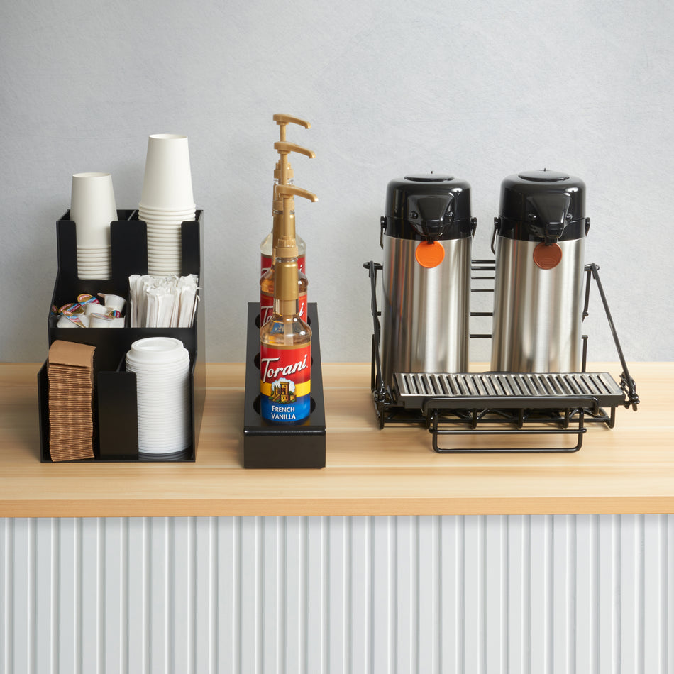 Winco SBO-3C Syrup/Condiment Bottle Organizer, 3-Compartments, 3.5"Dia, Plastic, Black