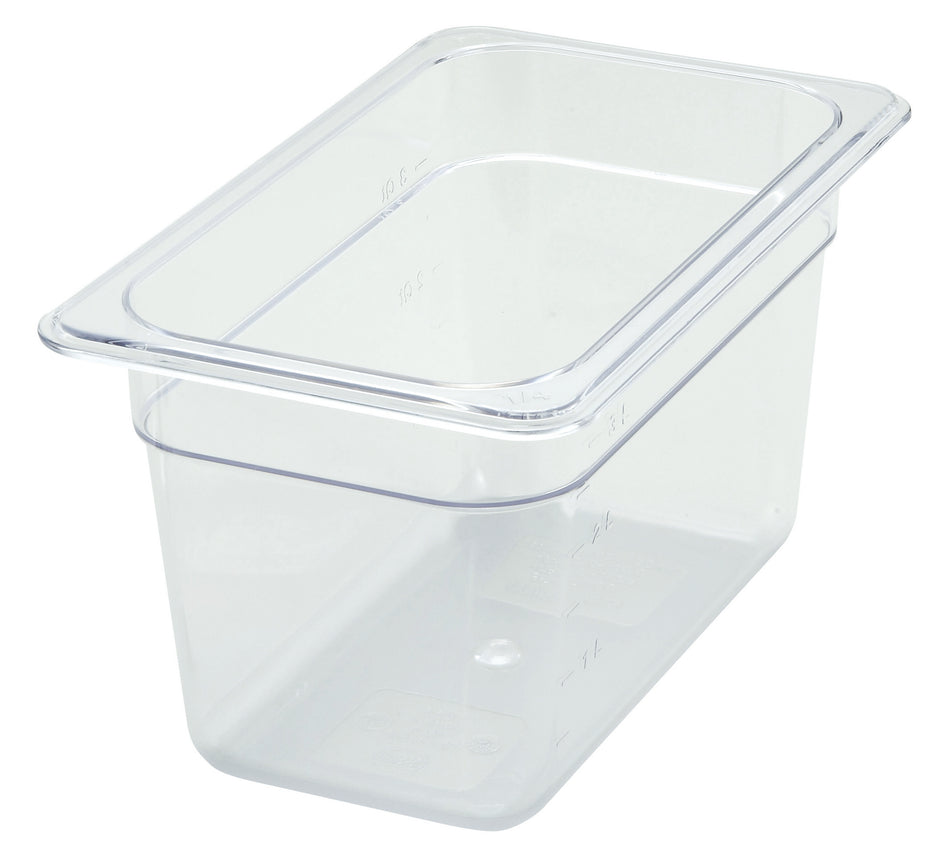 Winco SP7406 10 Inch Clear Polycarbonate Food Pan 1/4 Size with Dishwasher Safe