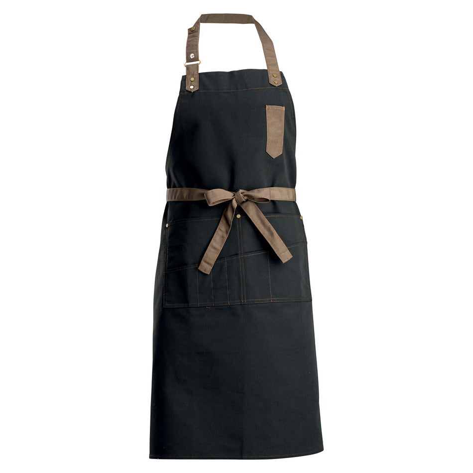 Winco BA-3327K 27 Inch Bib Apron with 8 Waist Pockets Black Poly/Cotton