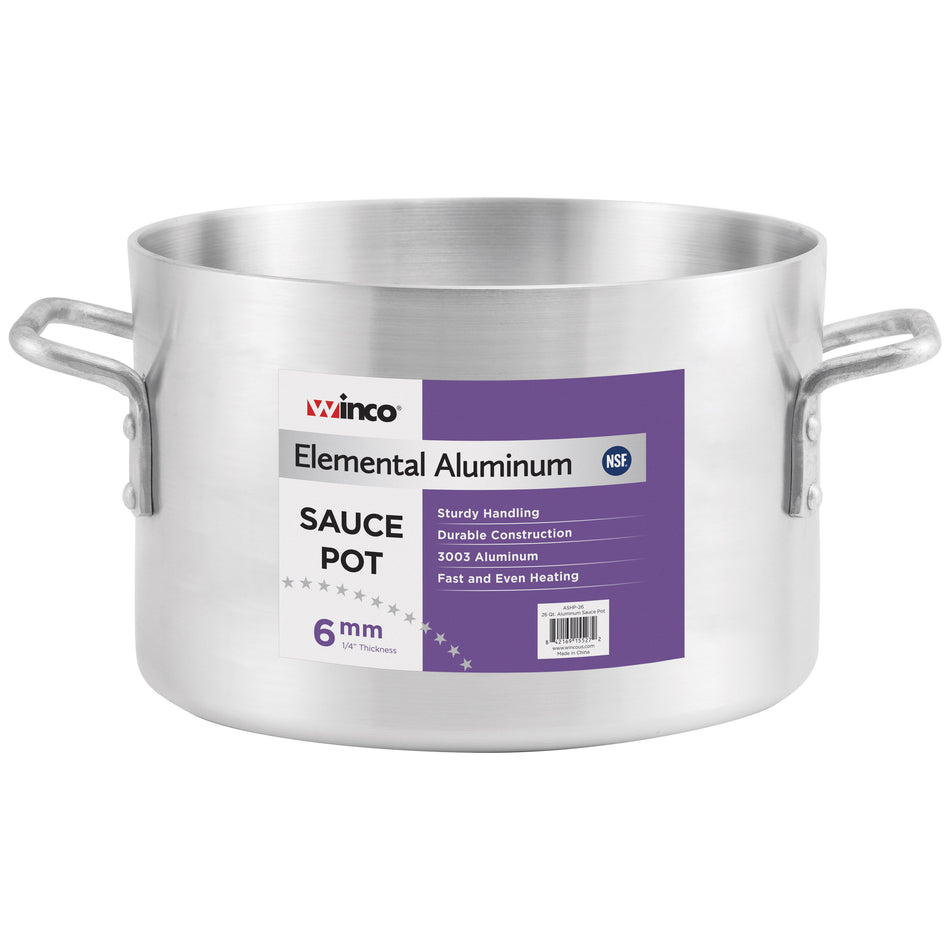 Winco ASHP-26 26 Quart Aluminum Sauce Pot NSF with Riveted Handle