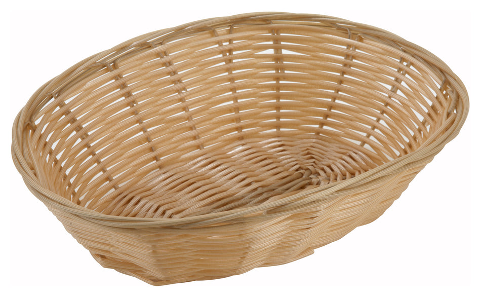 Winco PWBN-9V 9-1/2 Inch Oval Woven Basket Polypropylene Tan