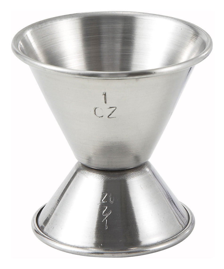 Winco J-1 1/2 Oz. to 1 Oz. Jigger with Stainless Steel Construction