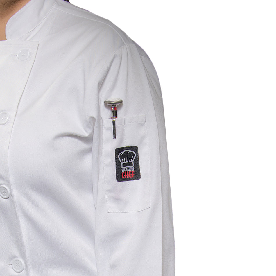 Winco UNF-7WL Large Women's Chef Coat Tapered Fit Double Breasted with Pocket