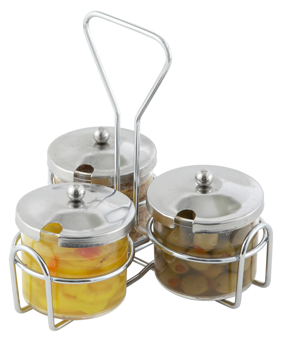 Winco WH-4 Condiment Jar Holder Chrome Plated Metal 3 Ring Design