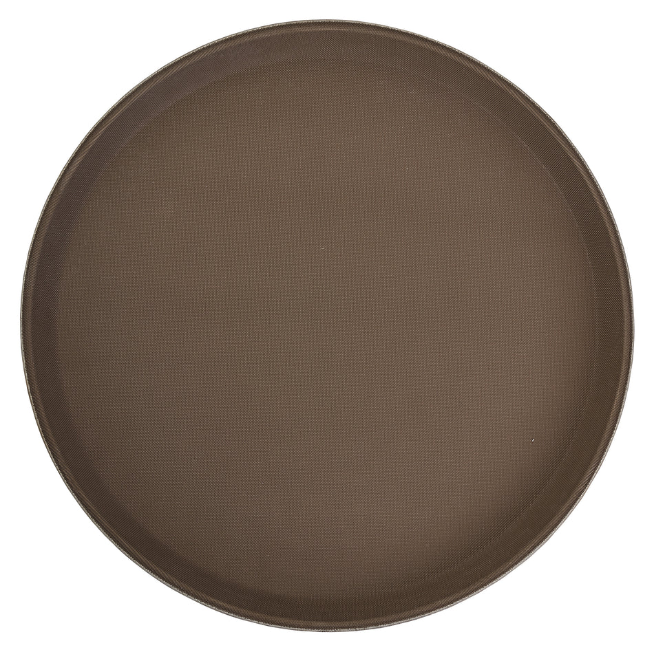 Winco TFG-14N 14 Inch Round Non-Skid Serving Tray Fiberglass Brown Surface