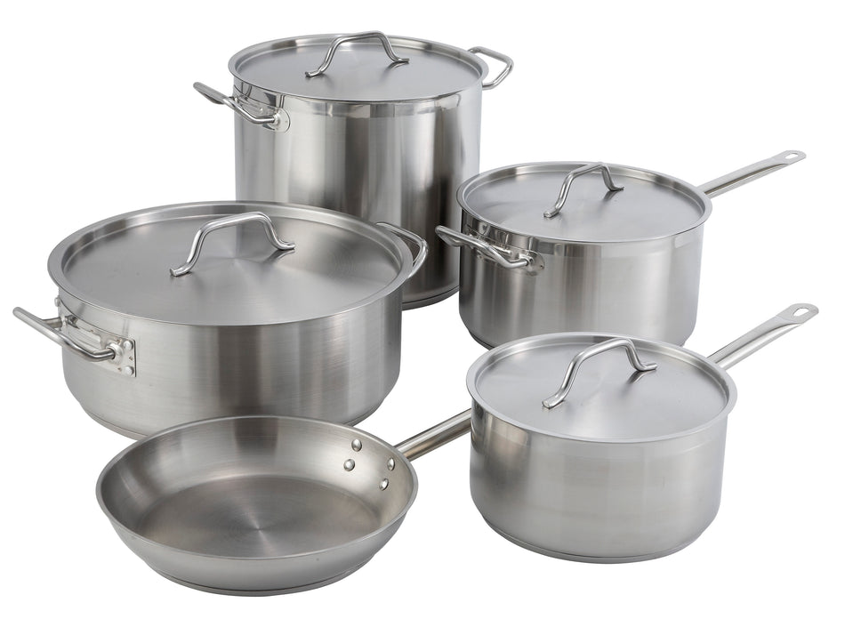 Winco SST-80 80 Quart Induction Stock Pot Round with Cover Stainless Steel Aluminum Core
