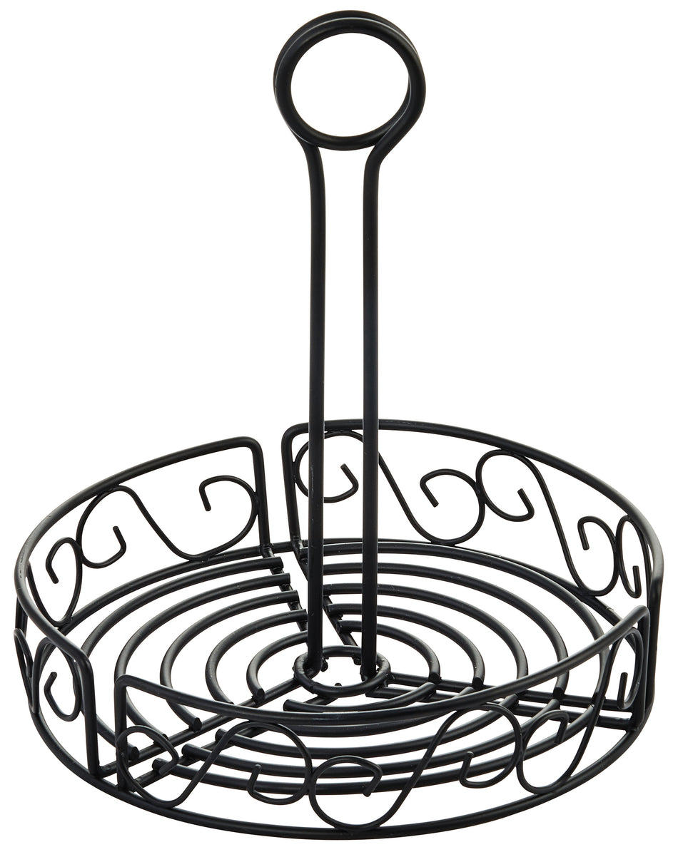 Winco WBKH-7R 7-1/2 Inch Diameter Round Condiment Caddy Wire Black
