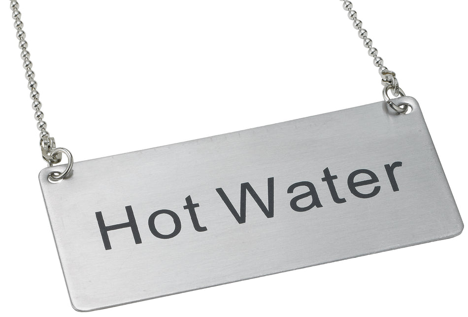 Winco SGN-204 3-1/2 Inch Hot Water Beverage Sign Hanging Stainless Steel with Chain