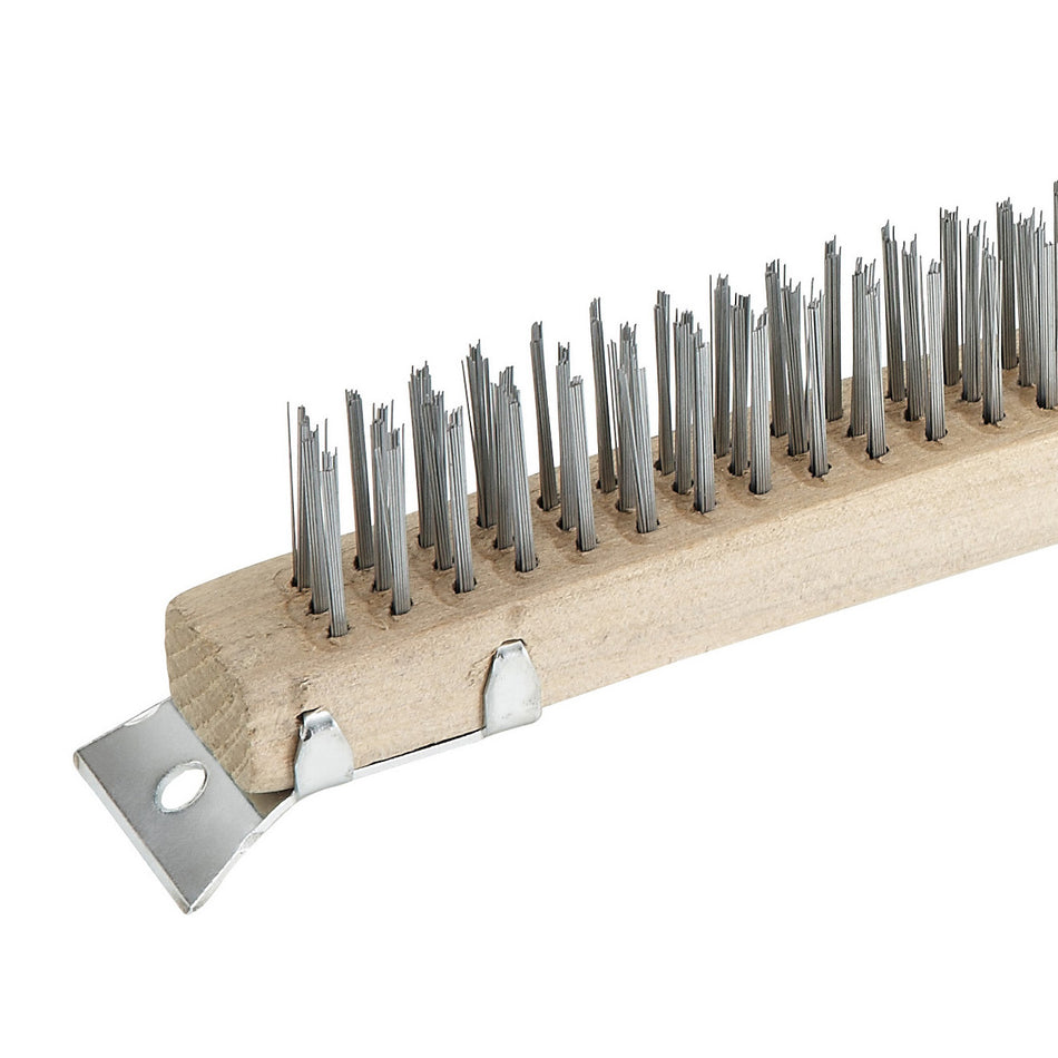 Winco BR-319 14 Inch Wire Brush 3 x 19 Rows Steel Bristles Wood Handle