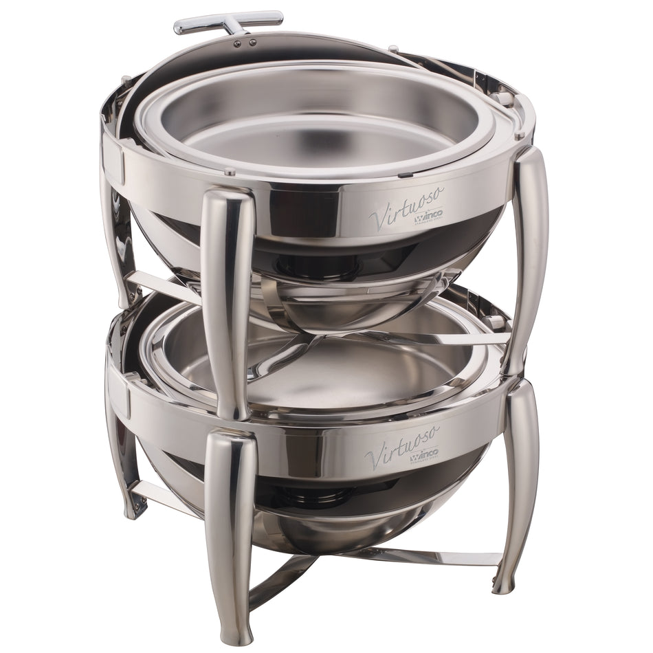 Winco 103B 6 Quarts Round Roll Top Stainless Steel Chafing Dish with Food Pan
