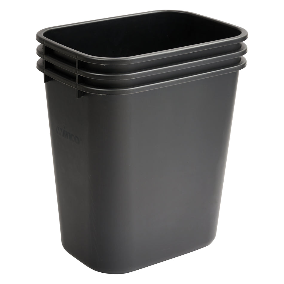 Winco PWR-28K 28 Qt Waste Basket Rectangular LDPE Black