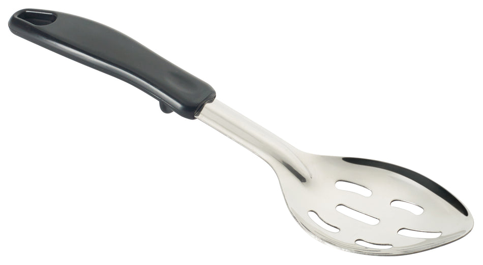 Winco BHSP-11 11 Inch Slotted Serving Spoon Stop Hook Black Handle Stainless Steel