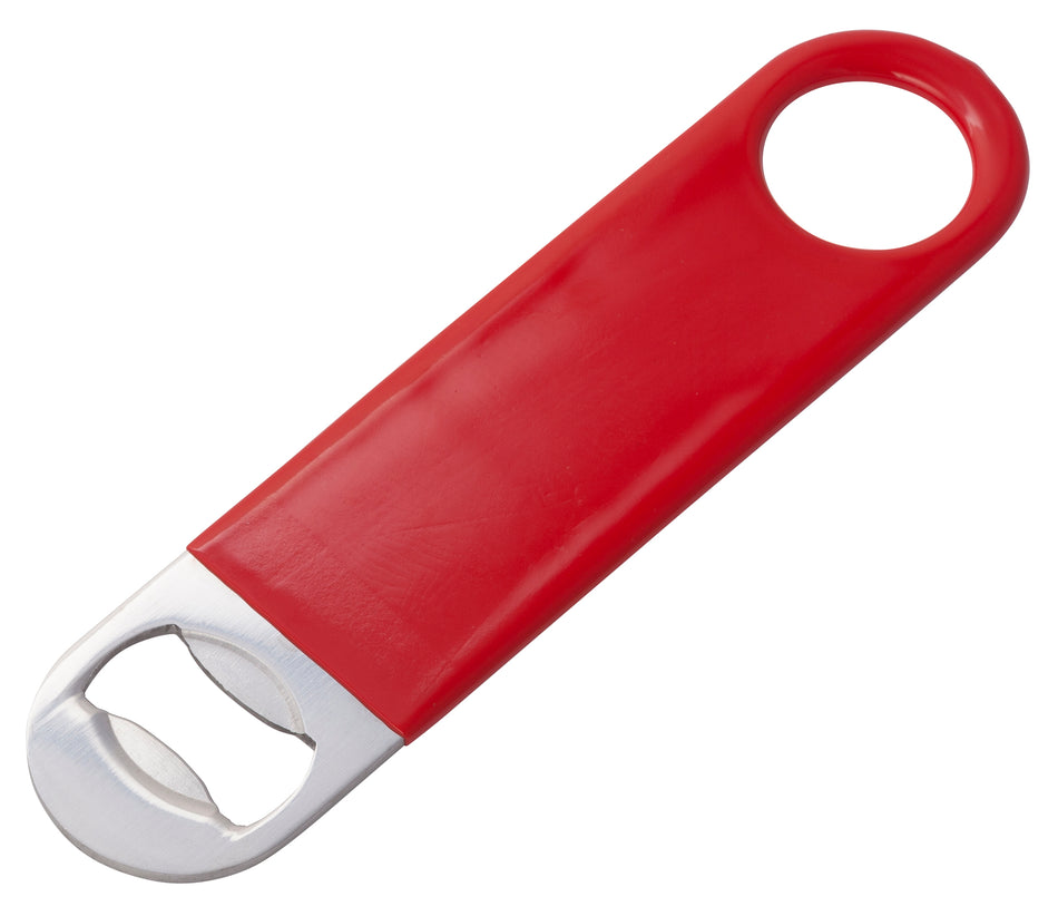 Winco CO-301PR 7 Inch Flat Bottle Cap Opener Stainless Steel with Red PVC Coating