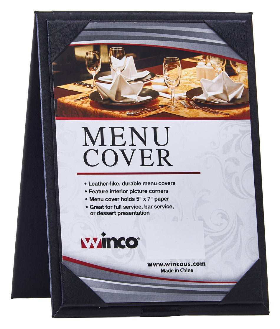 Winco LMTD-57BK 5 Inch Black Leatherette Double View Menu Cover Table Tent