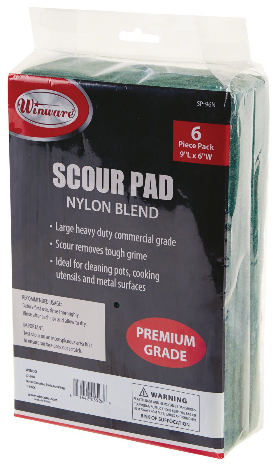 Winco SP-96N 6 Inch Nylon Scouring Pad with 6 Pieces per Pack