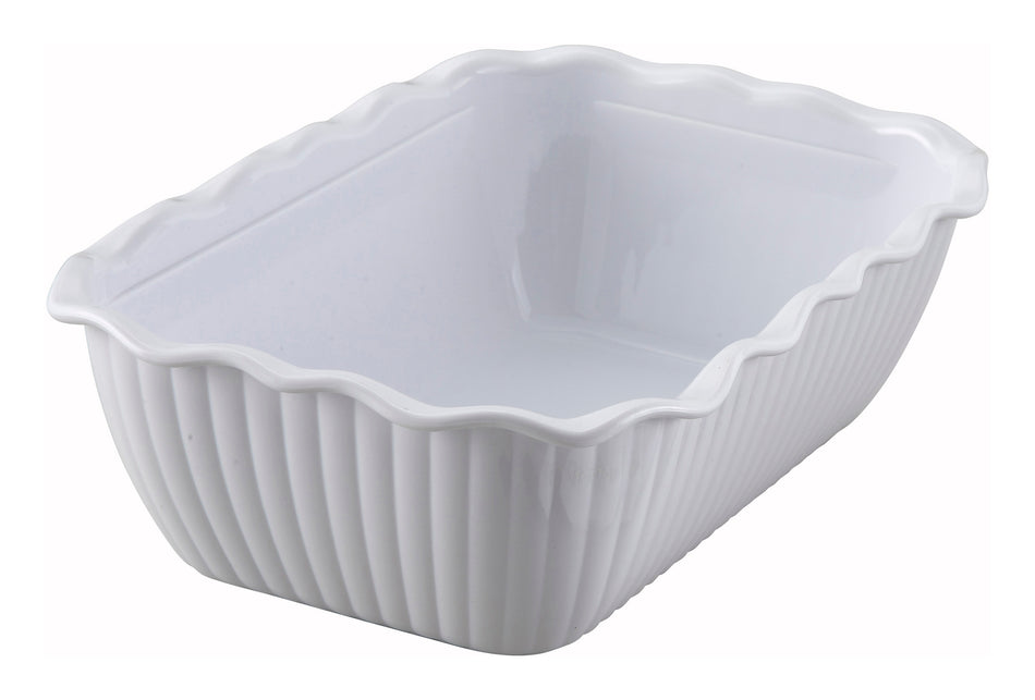 Winco CRK-10W 10 Inch White Rectangular Deli Crock SAN BPA-Free with Fluted Design