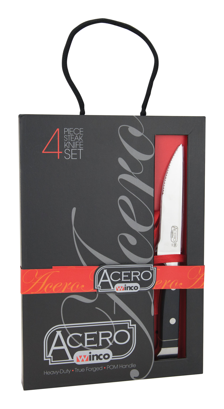 Winco SK-1 5 Inch Blade 11-7/8 Inch Overall Length Steak Knife Forged Stainless Steel Black POM Handle