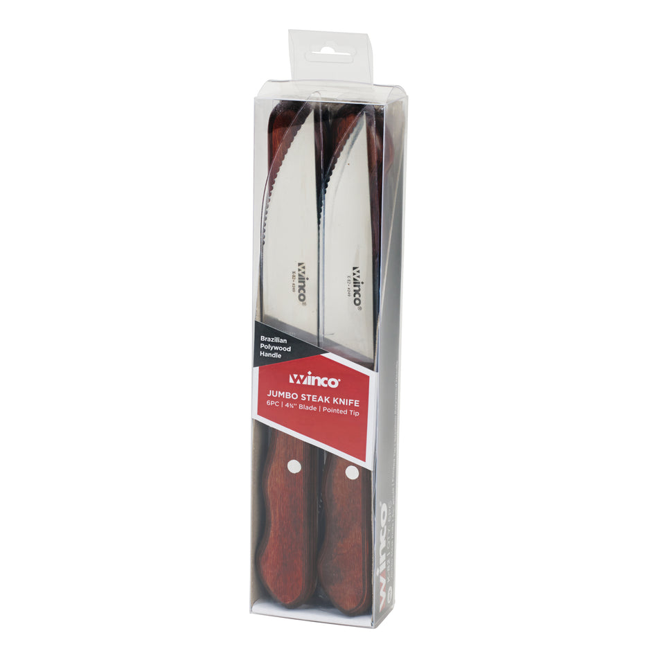 Winco K-82 4-3/4 Inch Blade 9-3/4 Inch Jumbo Steak Knife Brazilian Polywood Handle